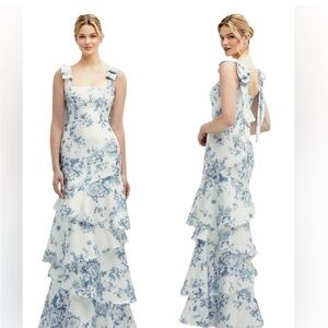 Dessy Collection Blue and White Floral Maxi Dress